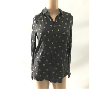 Saint Laurent Paris Size S Shirt Gold Star Print Button-Down Top Blouse Black